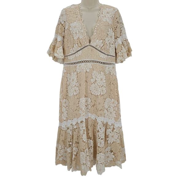 Saylor Womans size XL Maggy Floral Lace V-Neck Sheath Midi Dress Ivory Beige - Picture 1 of 8